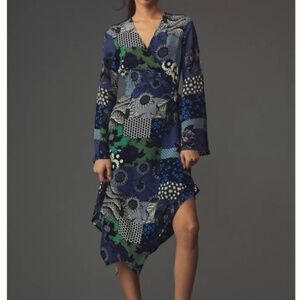 NWT ANTHROPOLOGIE Dhruv Kapoor Long-Sleeve Wrap Midi Dress SIZE L